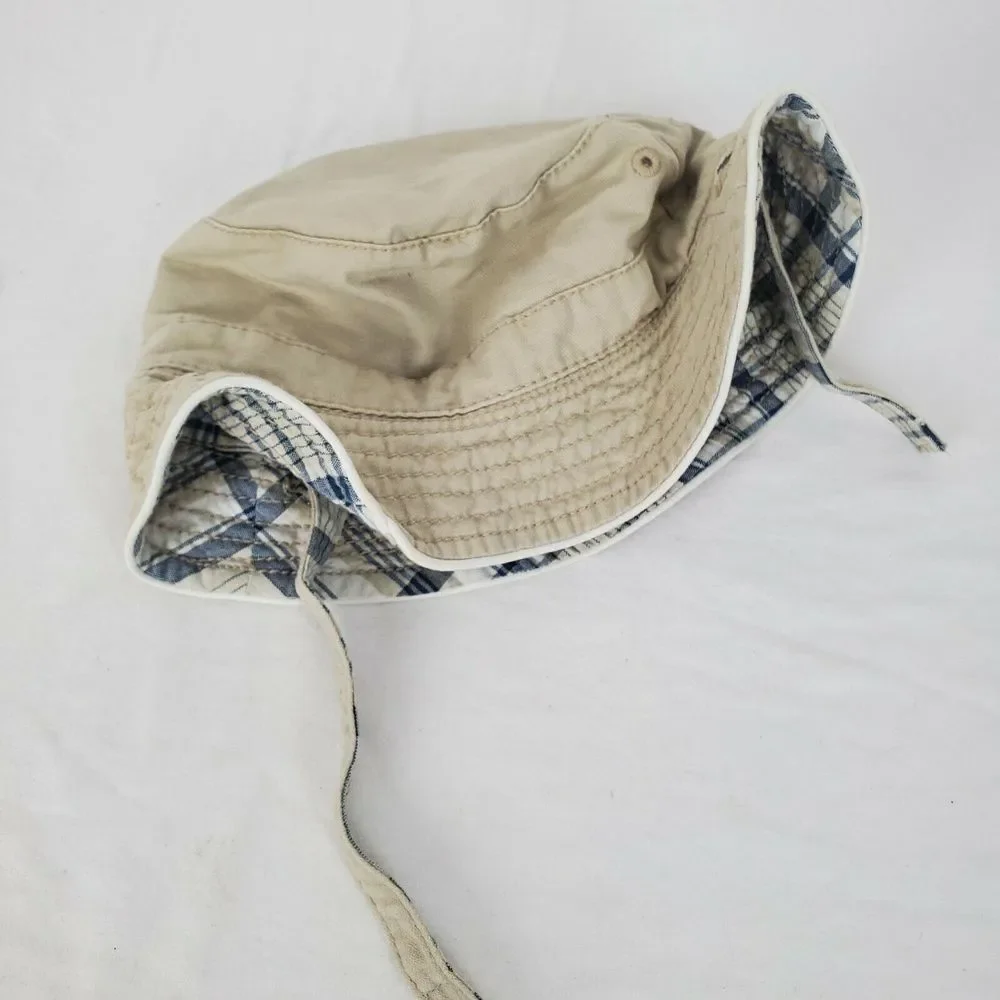 Children's Place Beige Plaid Cotton Bucket Hat Size 6-12M Chin‎ Strap